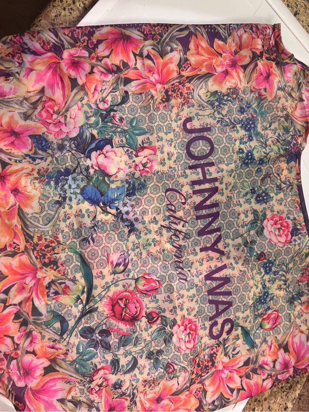 Johnny Was Multicolor Floral Logo Nylon Tote Bag- Pink, Blue & Cream 24x15” - Picture 6 of 6